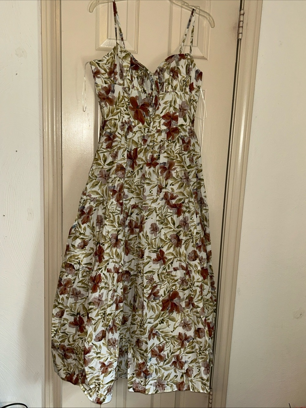 Nordstrom Floral Midi Dress in White, Olive, Rust